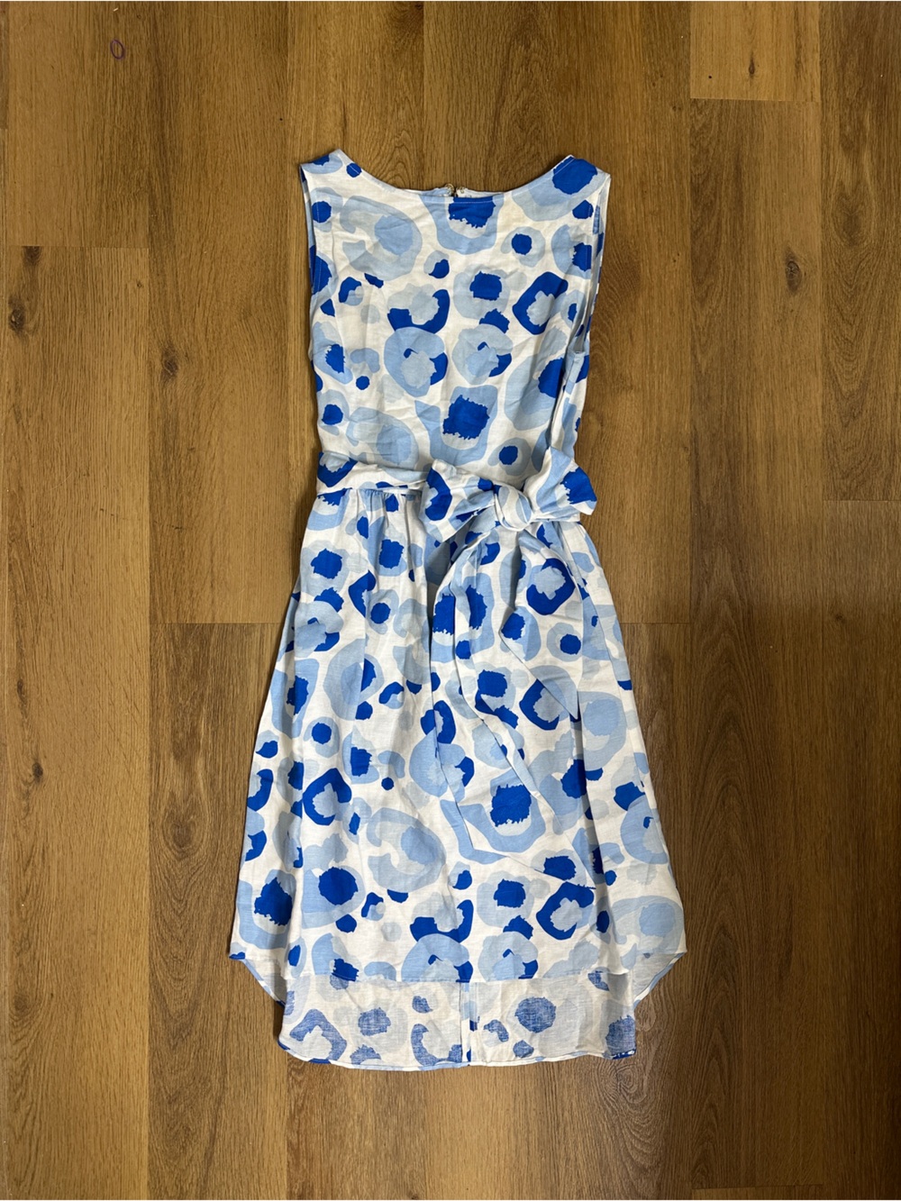 Emily McCarthy XS Linen Blend Dress Blue Abstract Print Scarf Belt